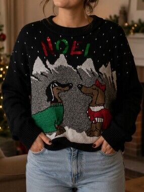 NWOT Ugly Christmas Sweater: Dachshund "Noel" Sequin Knit SZ-MEDIUM